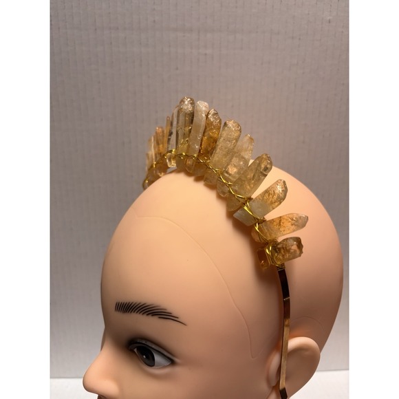 Quartz Tiara Crown Gemstones gold tone head wear Head Accesory Fairy - Picture 3 of 12